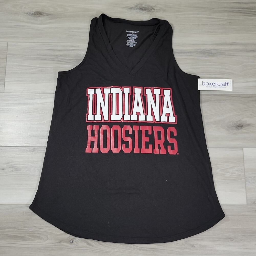 Indiana Hoosiers Tank Top Shirt Women's Large Black Scoop Neck Name Logo New